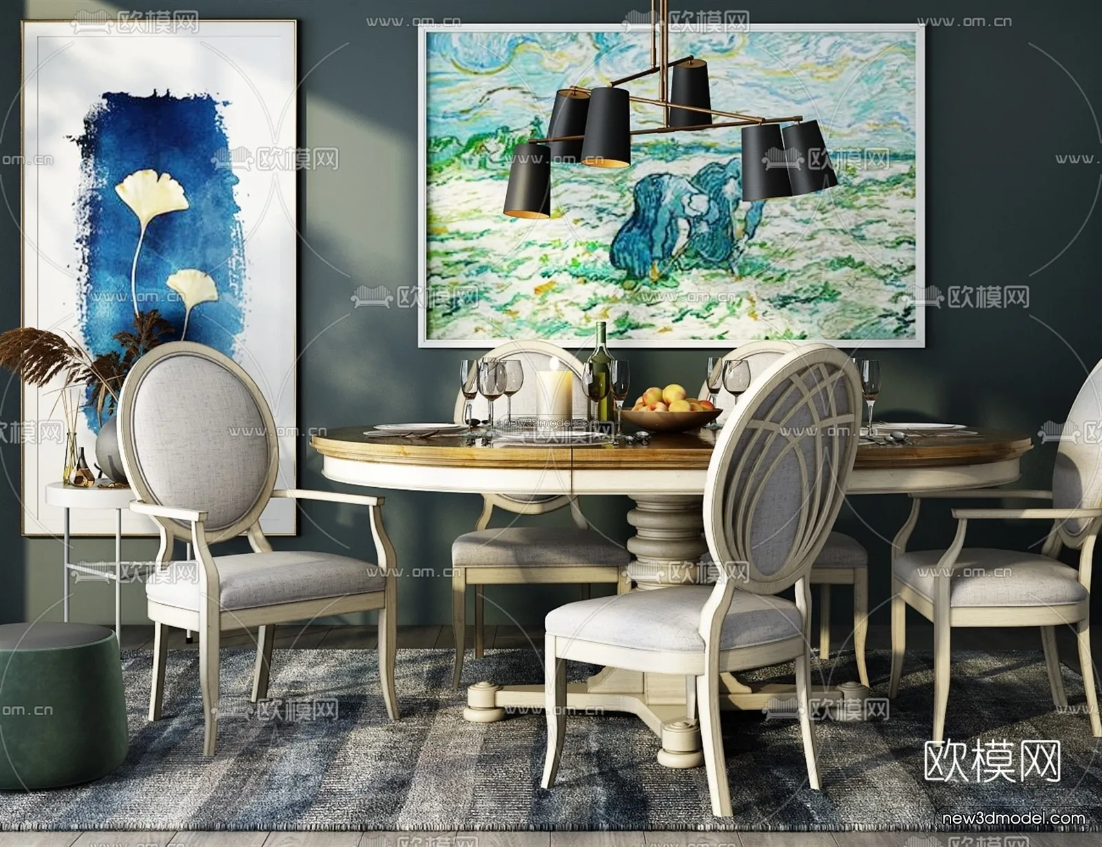 Morandi Style Interior 3D Blocks - Dining 3D Scene - 192