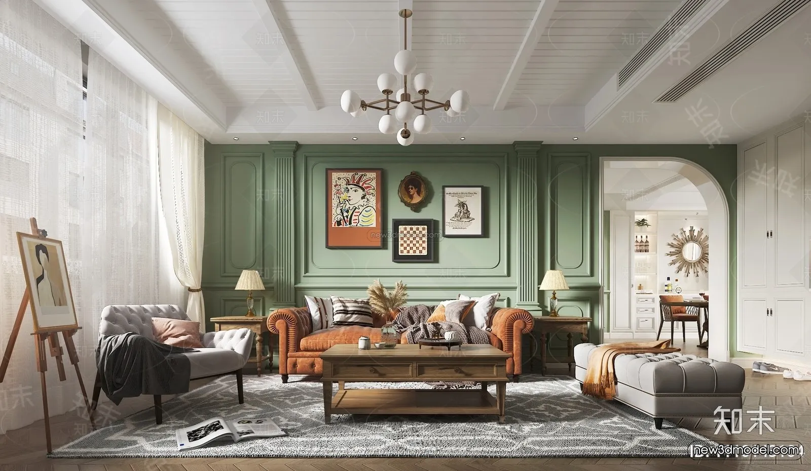 Morandi Style Interior 3D Blocks - Living Room 3D Scene - 001