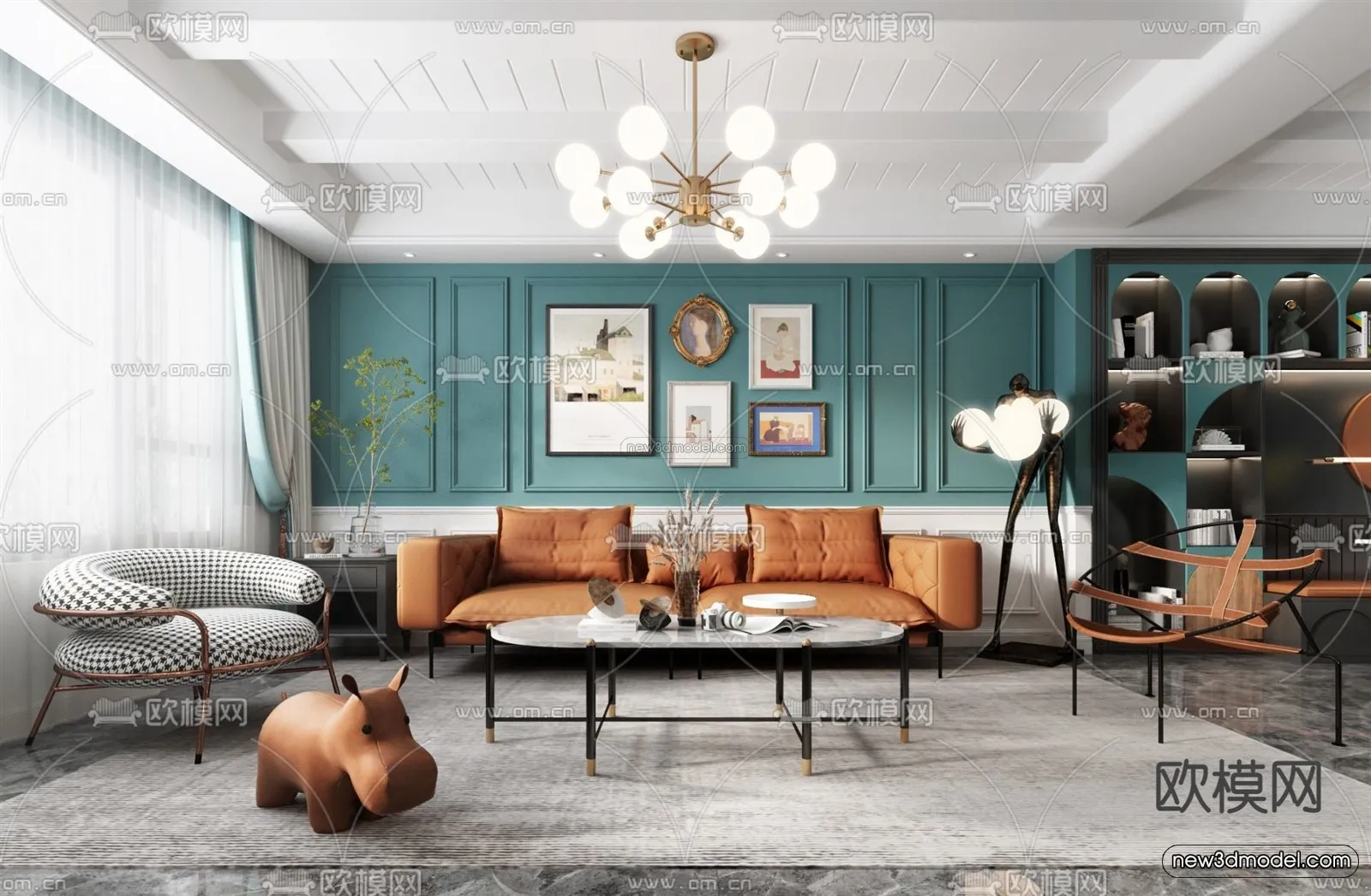 Morandi Style Interior 3D Blocks - Living Room 3D Scene - 002