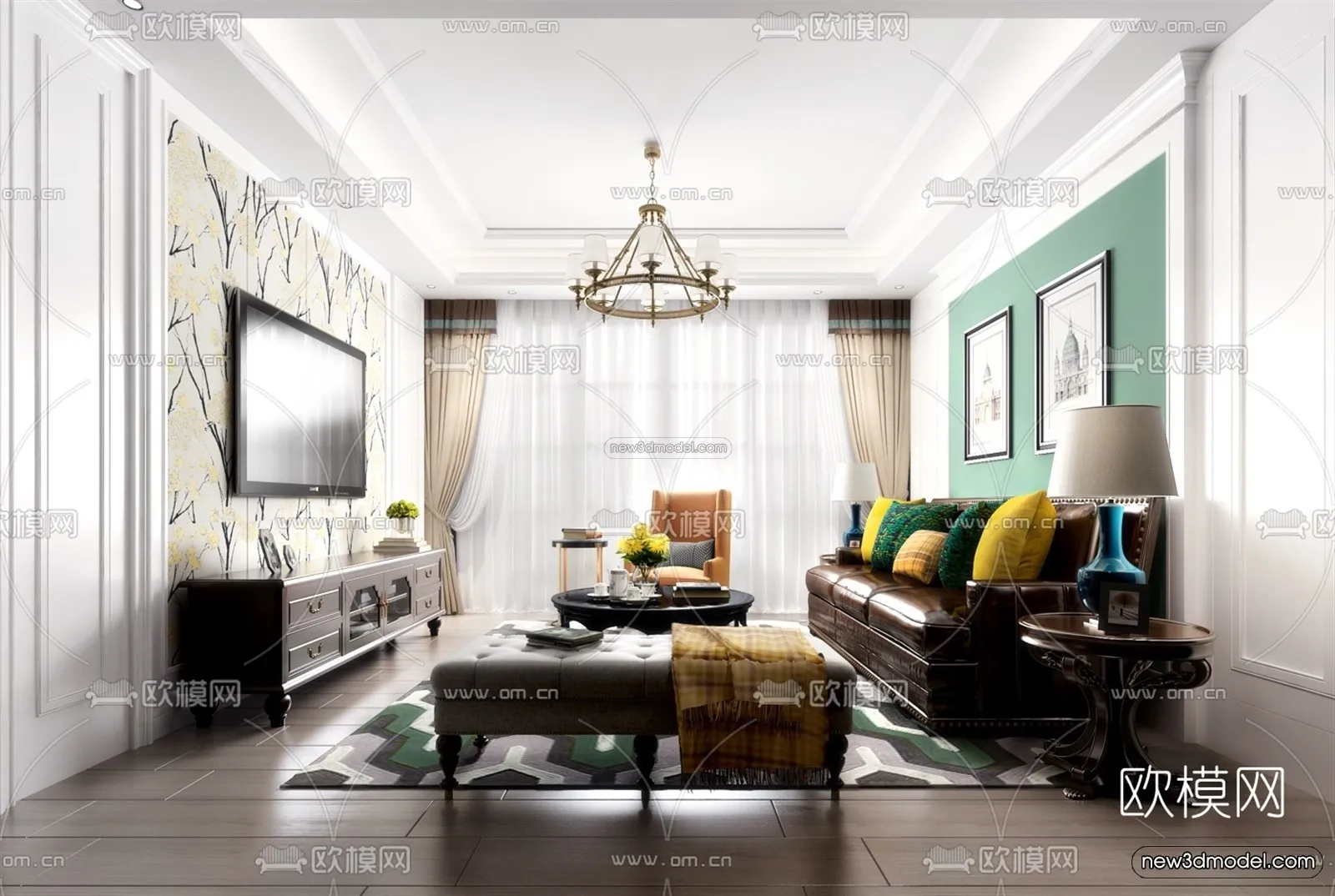 Morandi Style Interior 3D Blocks - Living Room 3D Scene - 004