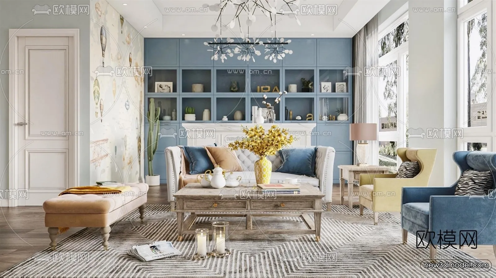 Morandi Style Interior 3D Blocks - Living Room 3D Scene - 005