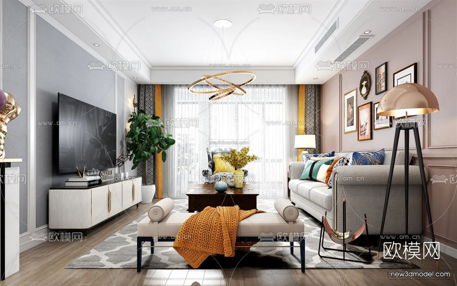 Morandi Style Interior 3D Blocks - Living Room 3D Scene - 006