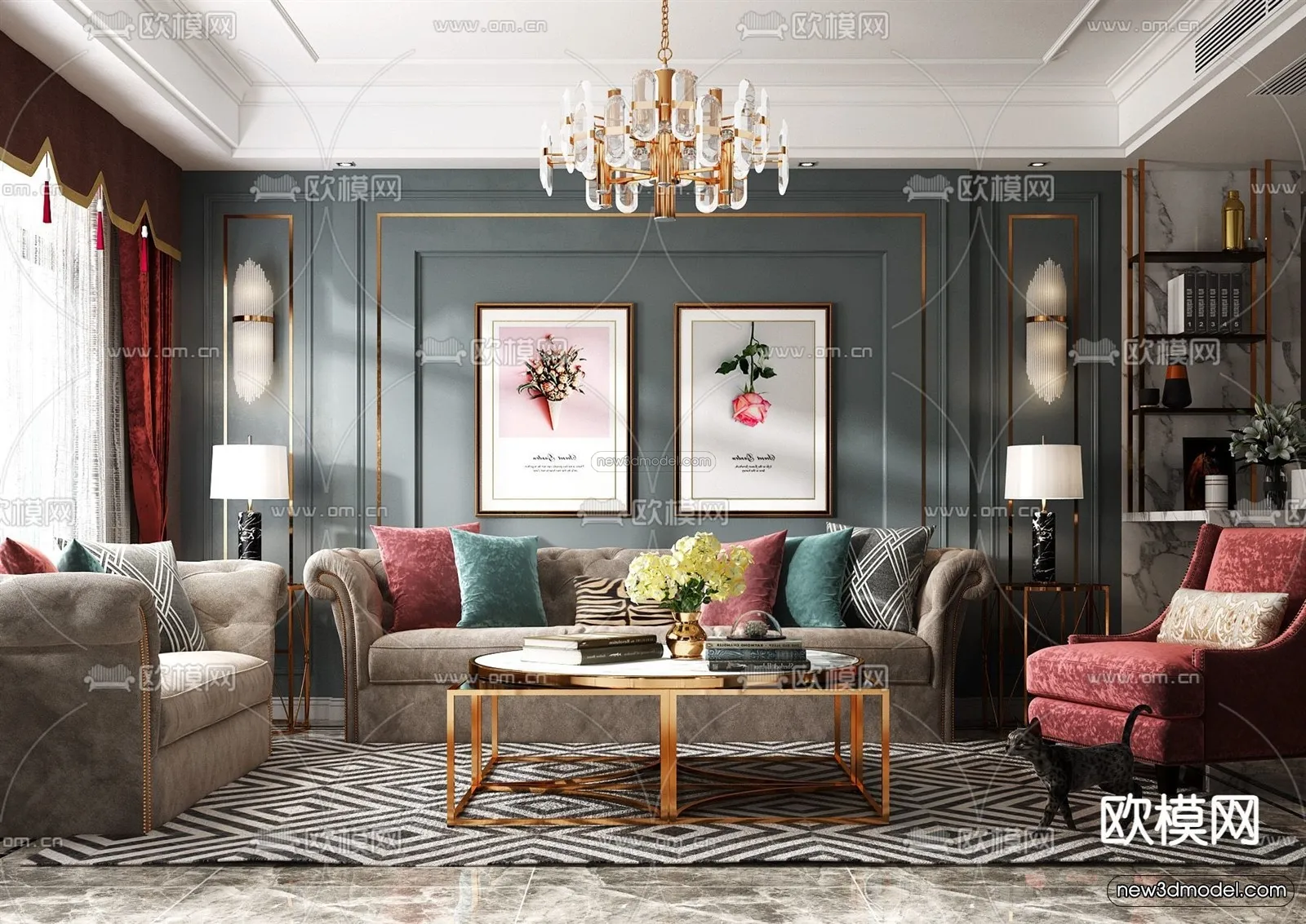 Morandi Style Interior 3D Blocks - Living Room 3D Scene - 008