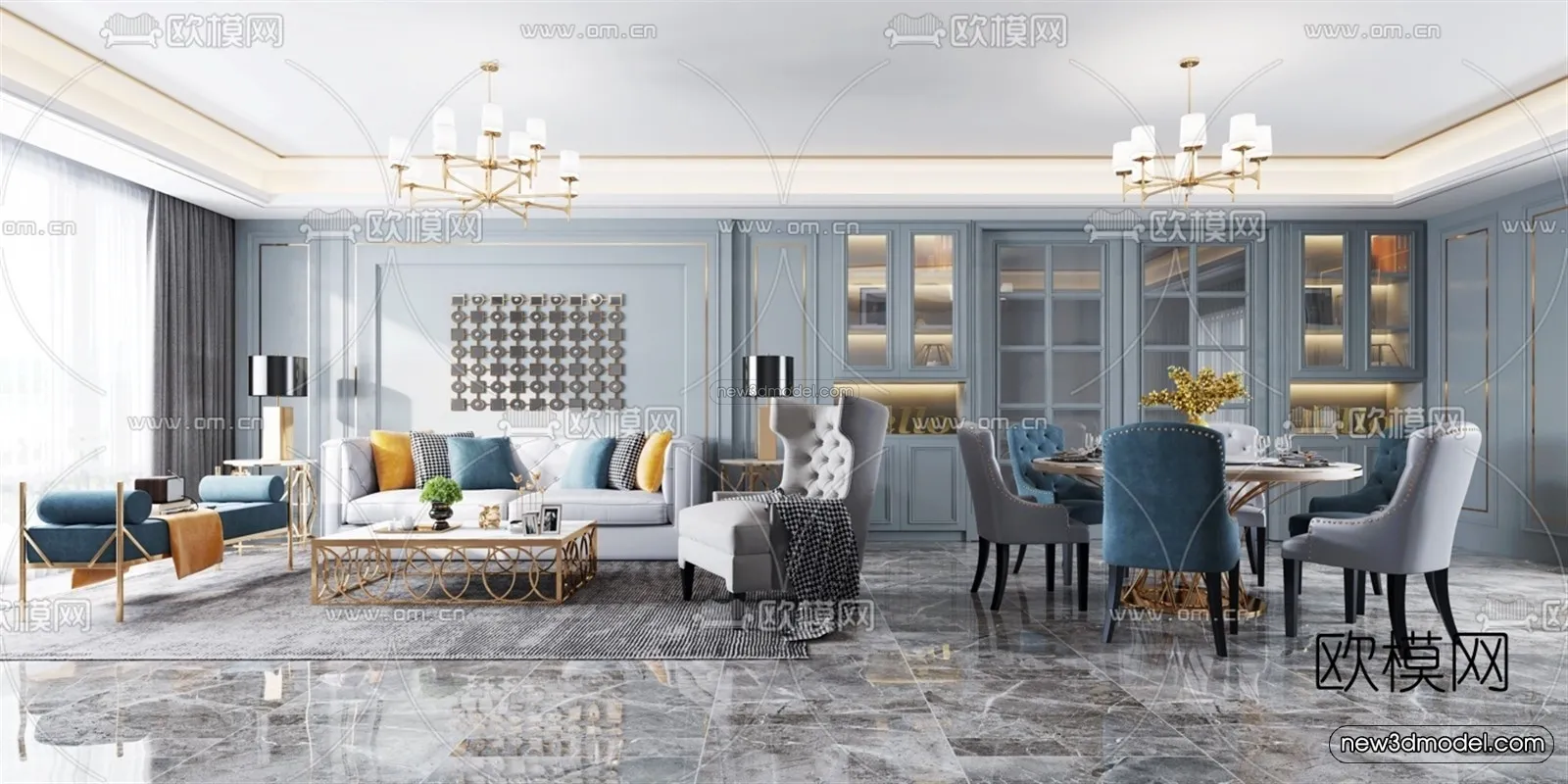 Morandi Style Interior 3D Blocks - Living Room 3D Scene - 009