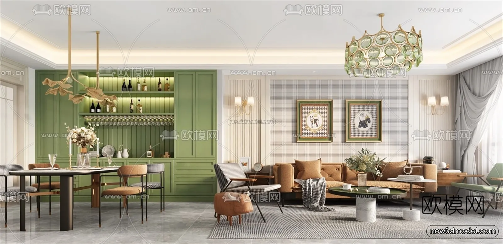 Morandi Style Interior 3D Blocks - Living Room 3D Scene - 010