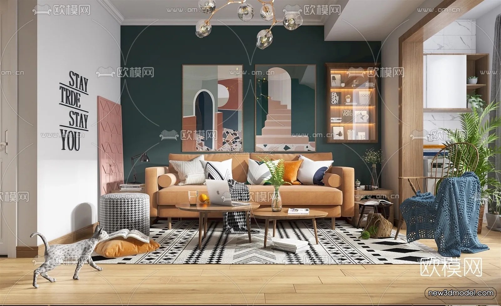 Morandi Style Interior 3D Blocks - Living Room 3D Scene - 012