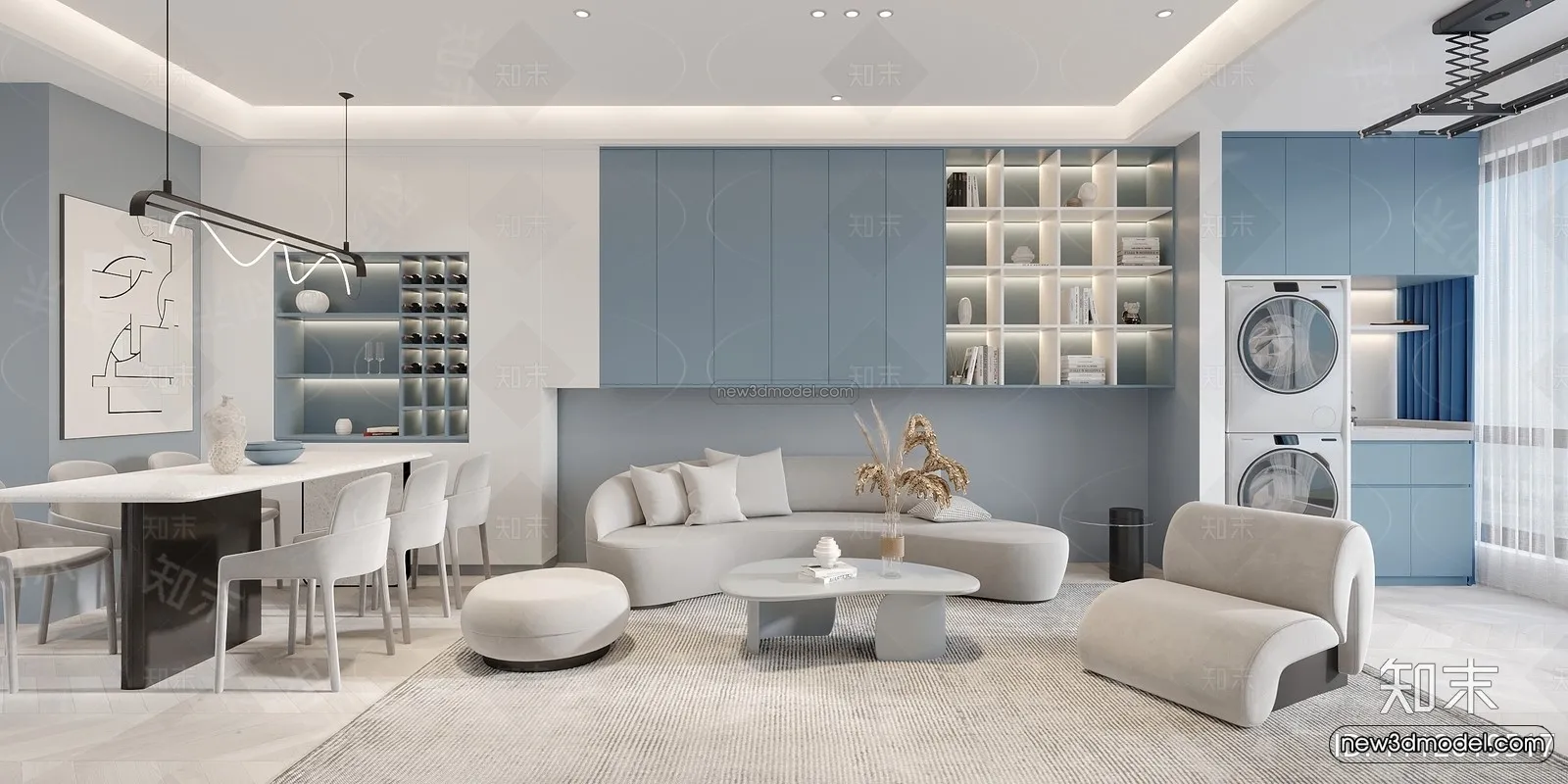 Morandi Style Interior 3D Blocks - Living Room 3D Scene - 013