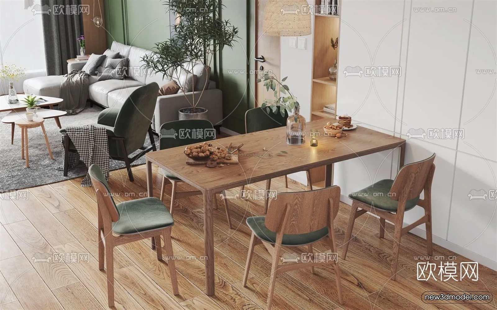 Morandi Style Interior 3D Blocks - Living Room 3D Scene - 014