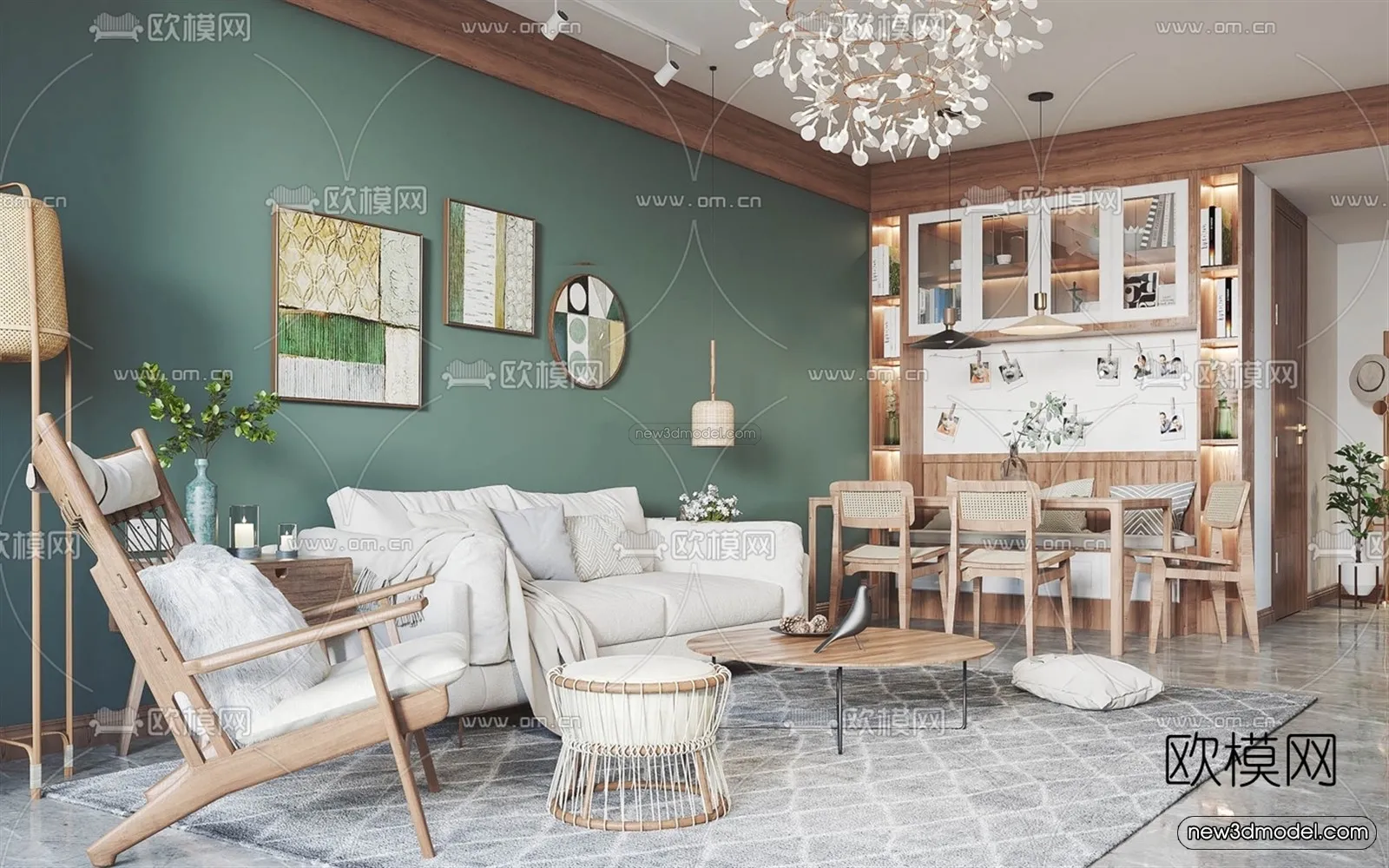 Morandi Style Interior 3D Blocks - Living Room 3D Scene - 015