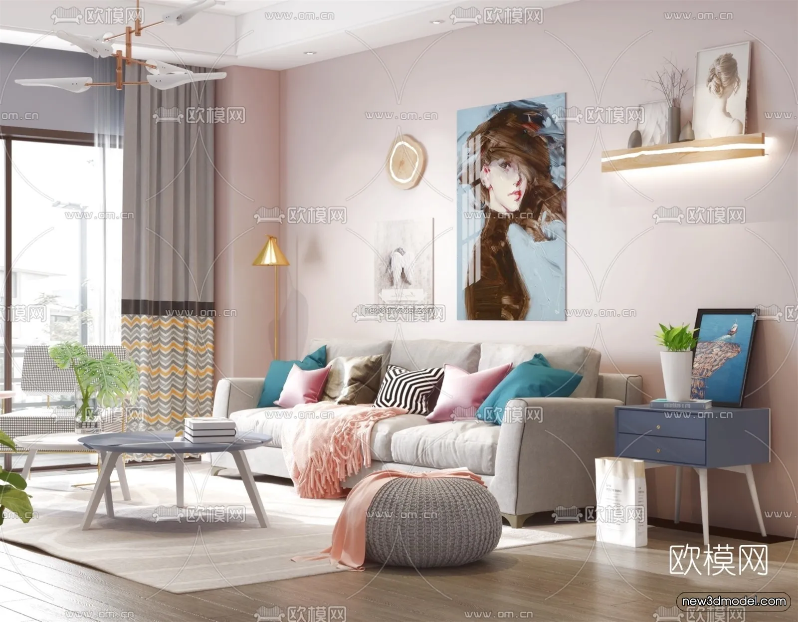 Morandi Style Interior 3D Blocks - Living Room 3D Scene - 016