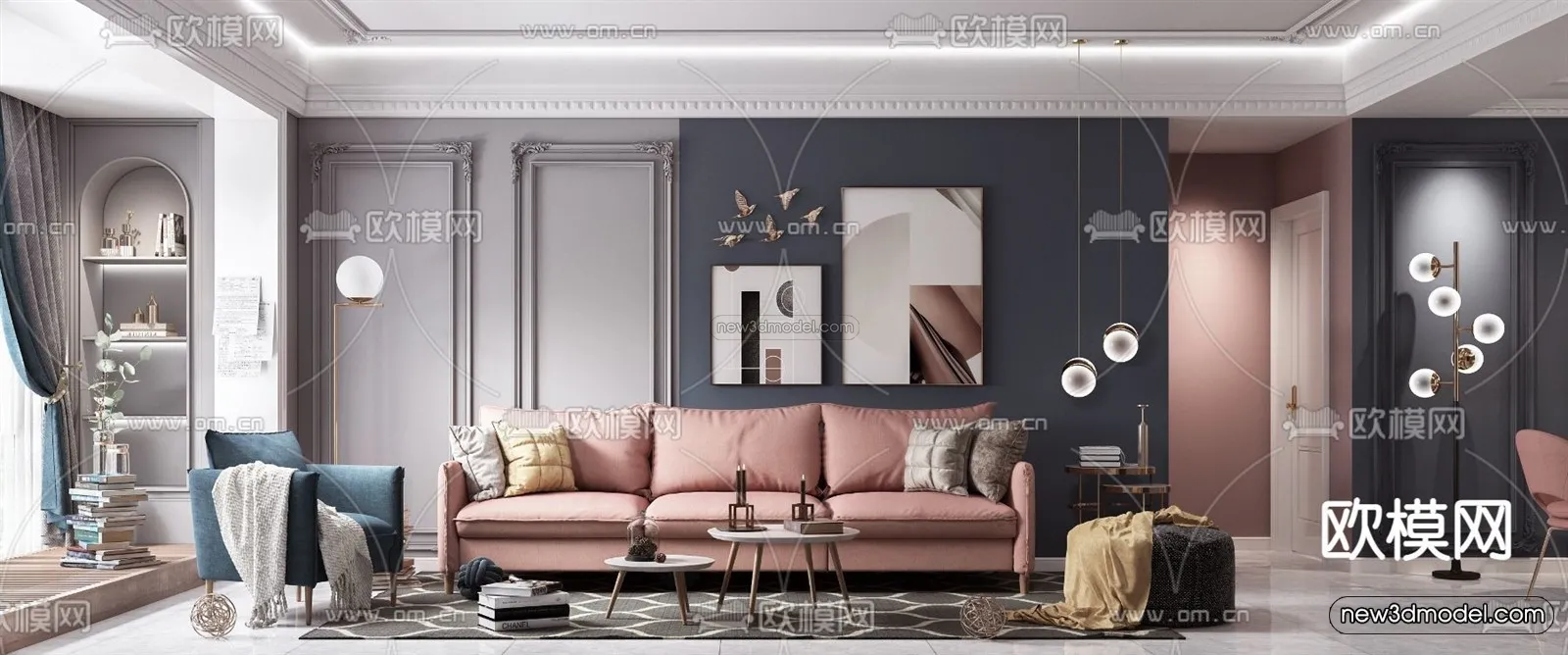 Morandi Style Interior 3D Blocks - Living Room 3D Scene - 018