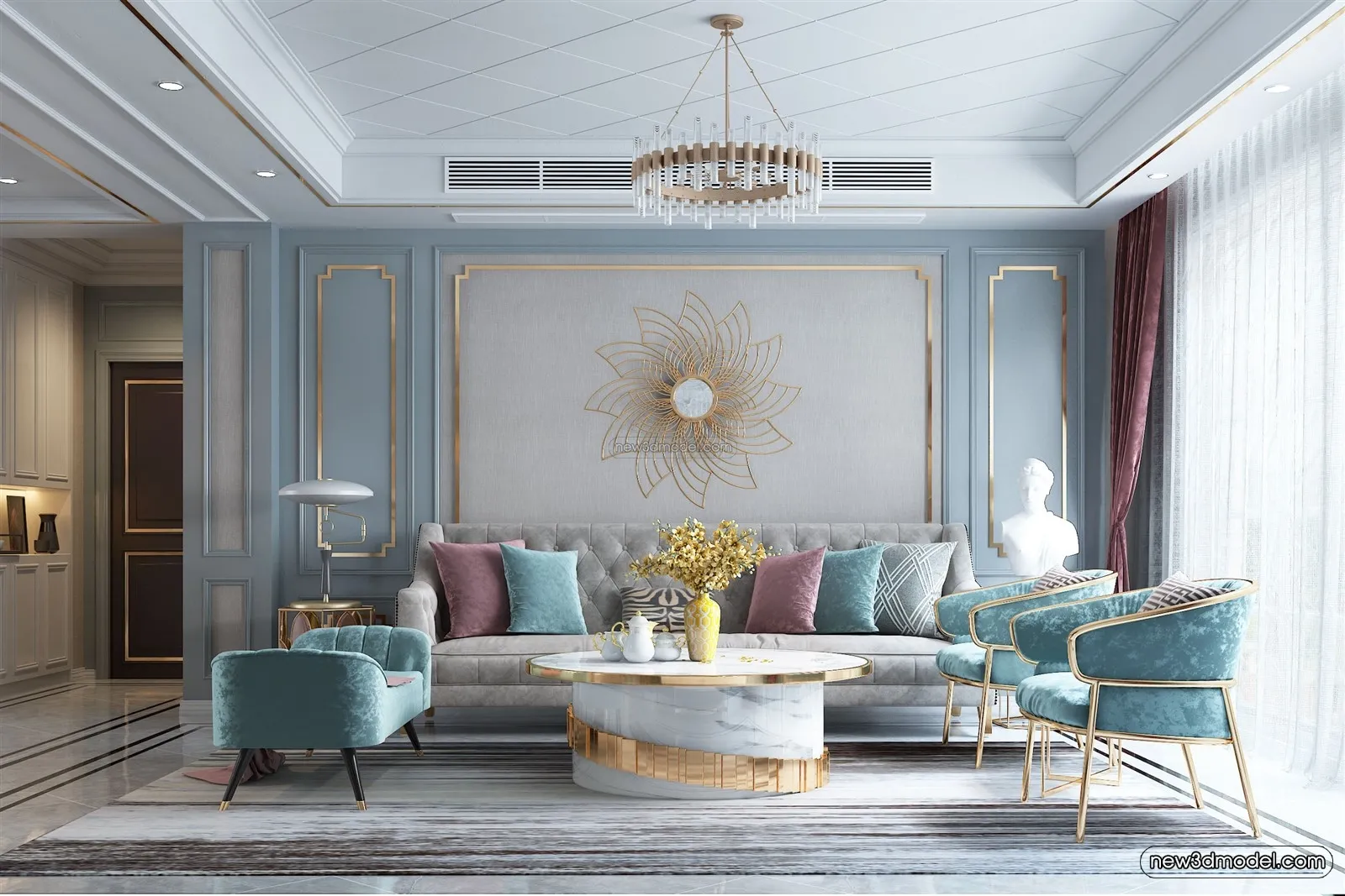 Morandi Style Interior 3D Blocks - Living Room 3D Scene - 021