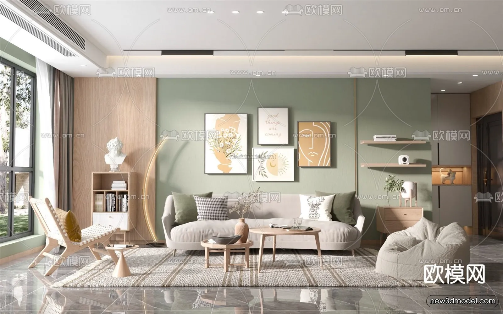 Morandi Style Interior 3D Blocks - Living Room 3D Scene - 022