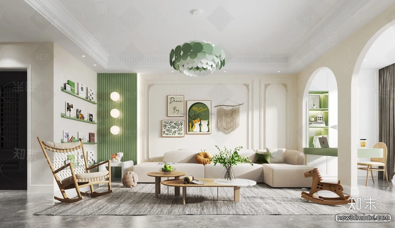 Morandi Style Interior 3D Blocks - Living Room 3D Scene - 023