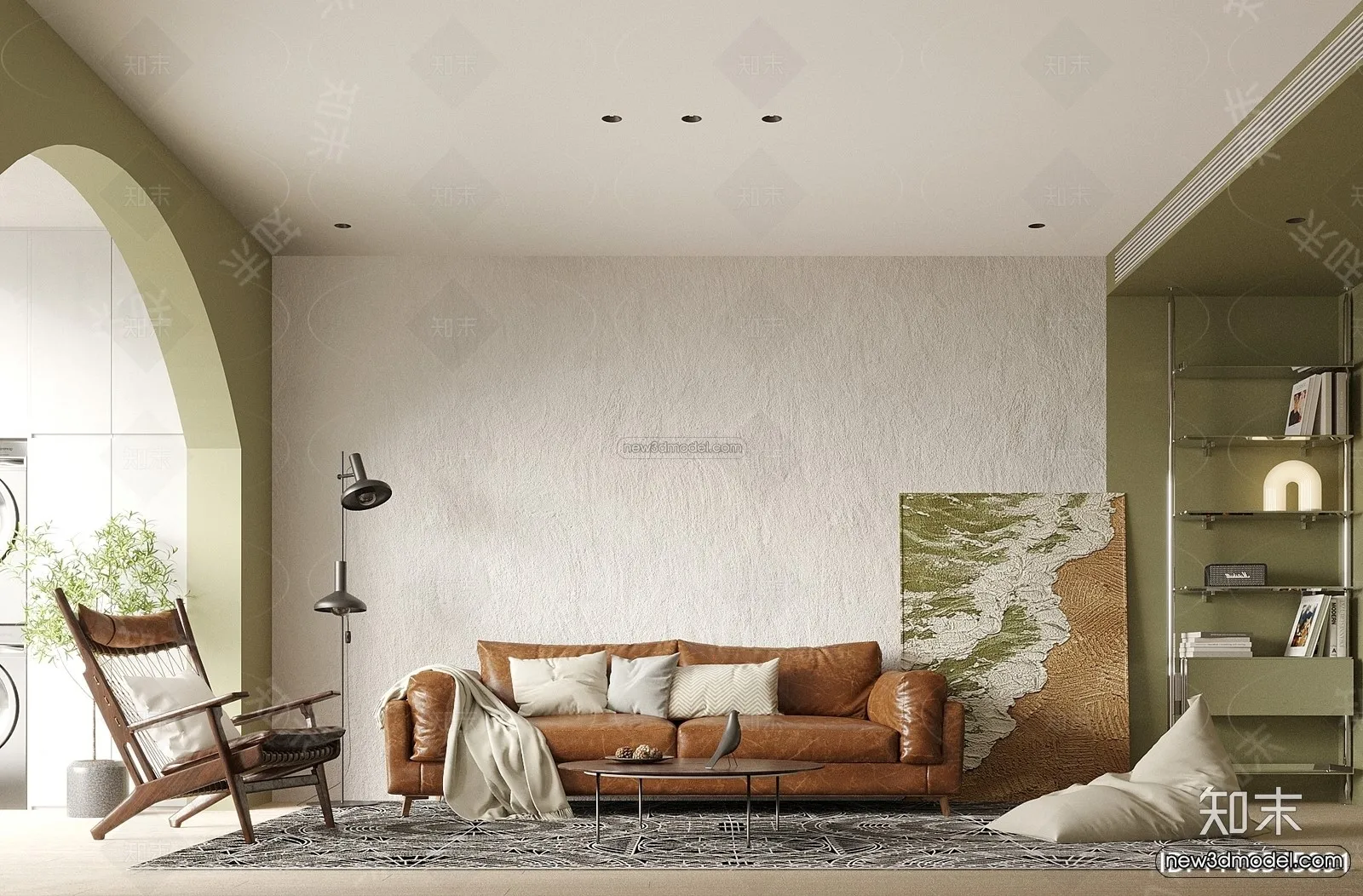 Morandi Style Interior 3D Blocks - Living Room 3D Scene - 029