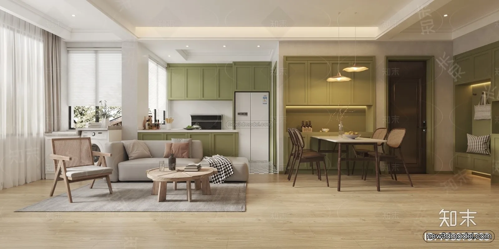 Morandi Style Interior 3D Blocks - Living Room 3D Scene - 030