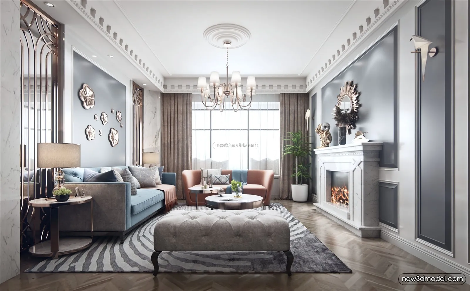 Morandi Style Interior 3D Blocks - Living Room 3D Scene - 034