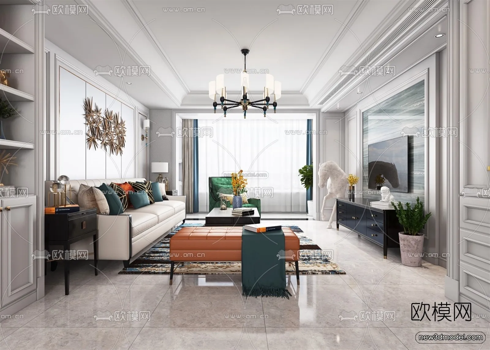 Morandi Style Interior 3D Blocks - Living Room 3D Scene - 037