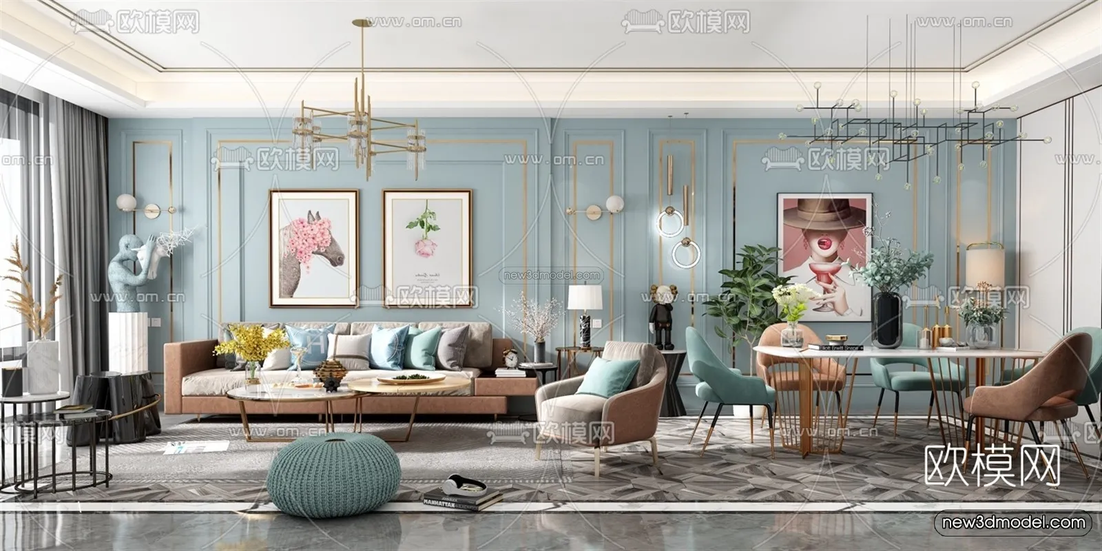 Morandi Style Interior 3D Blocks - Living Room 3D Scene - 038