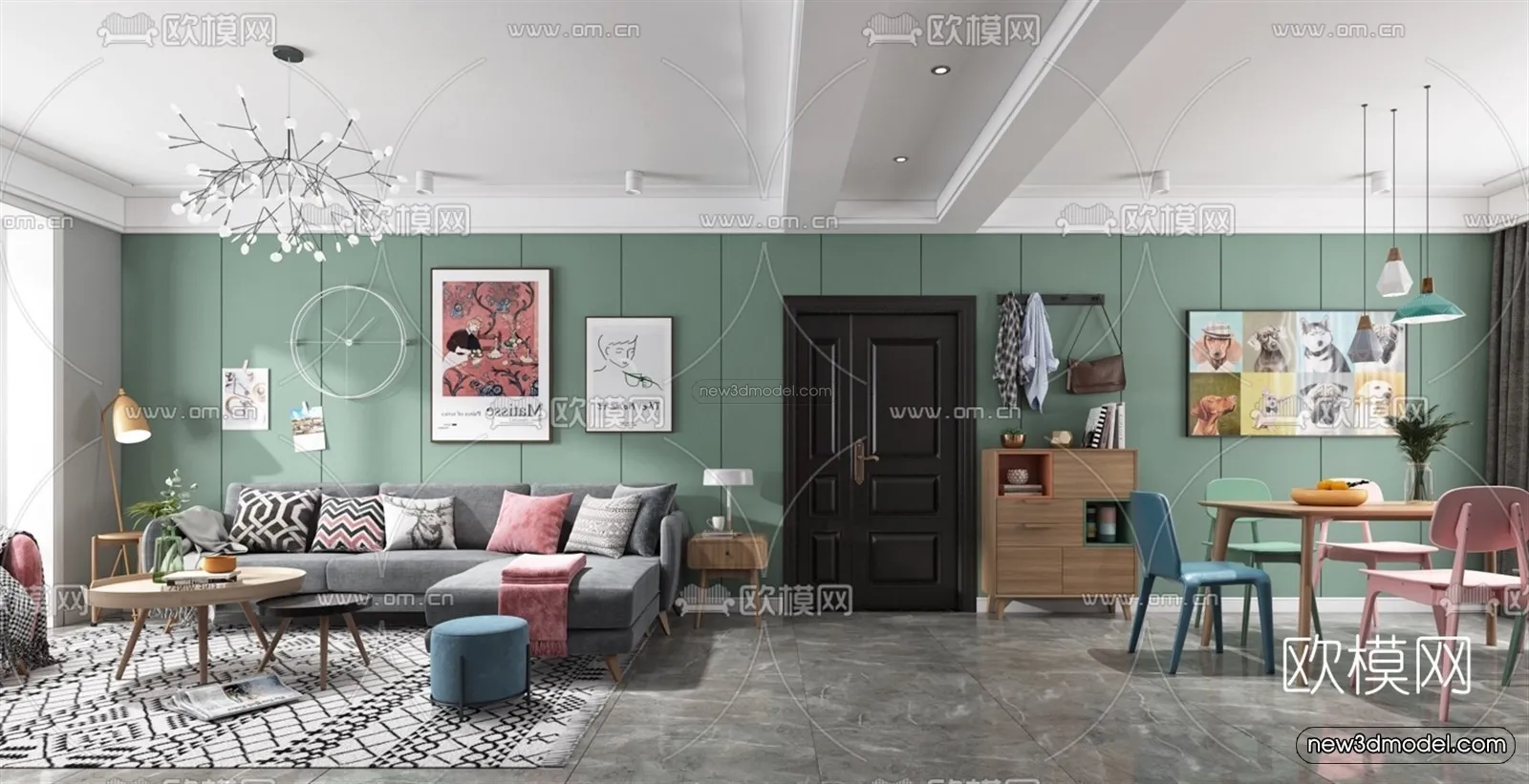 Morandi Style Interior 3D Blocks - Living Room 3D Scene - 039