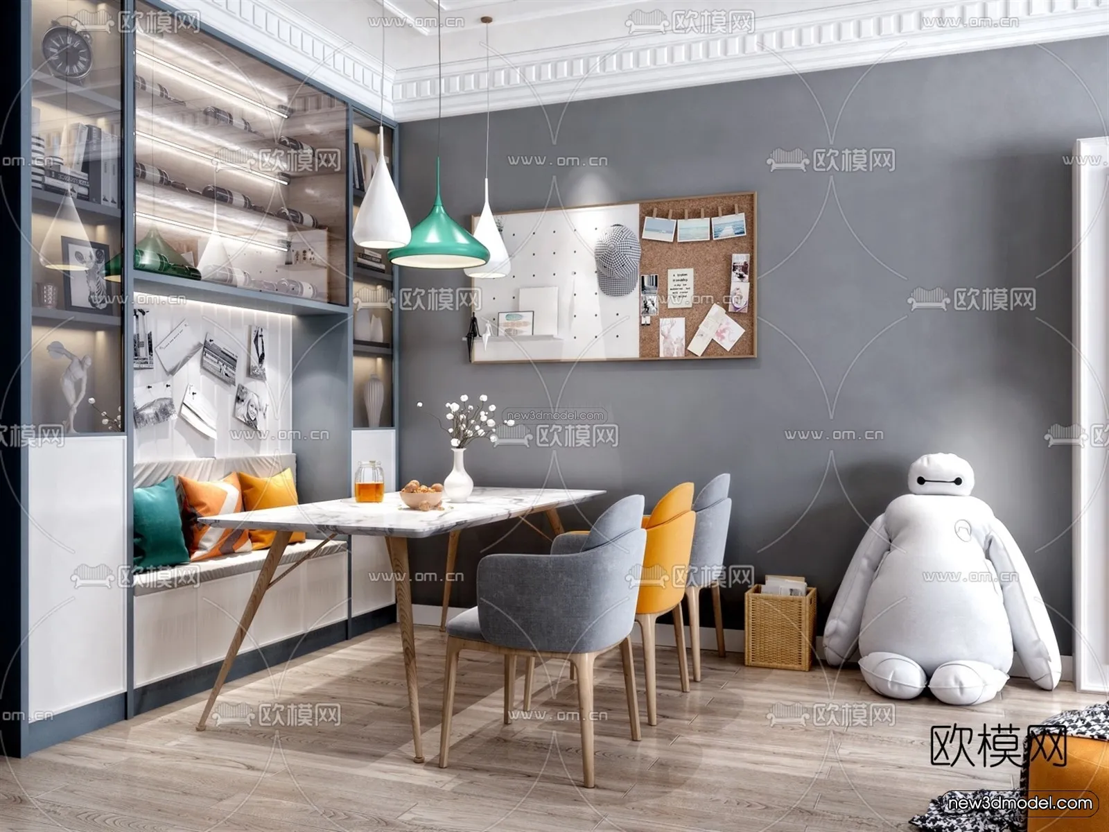 Morandi Style Interior 3D Blocks - Living Room 3D Scene - 040