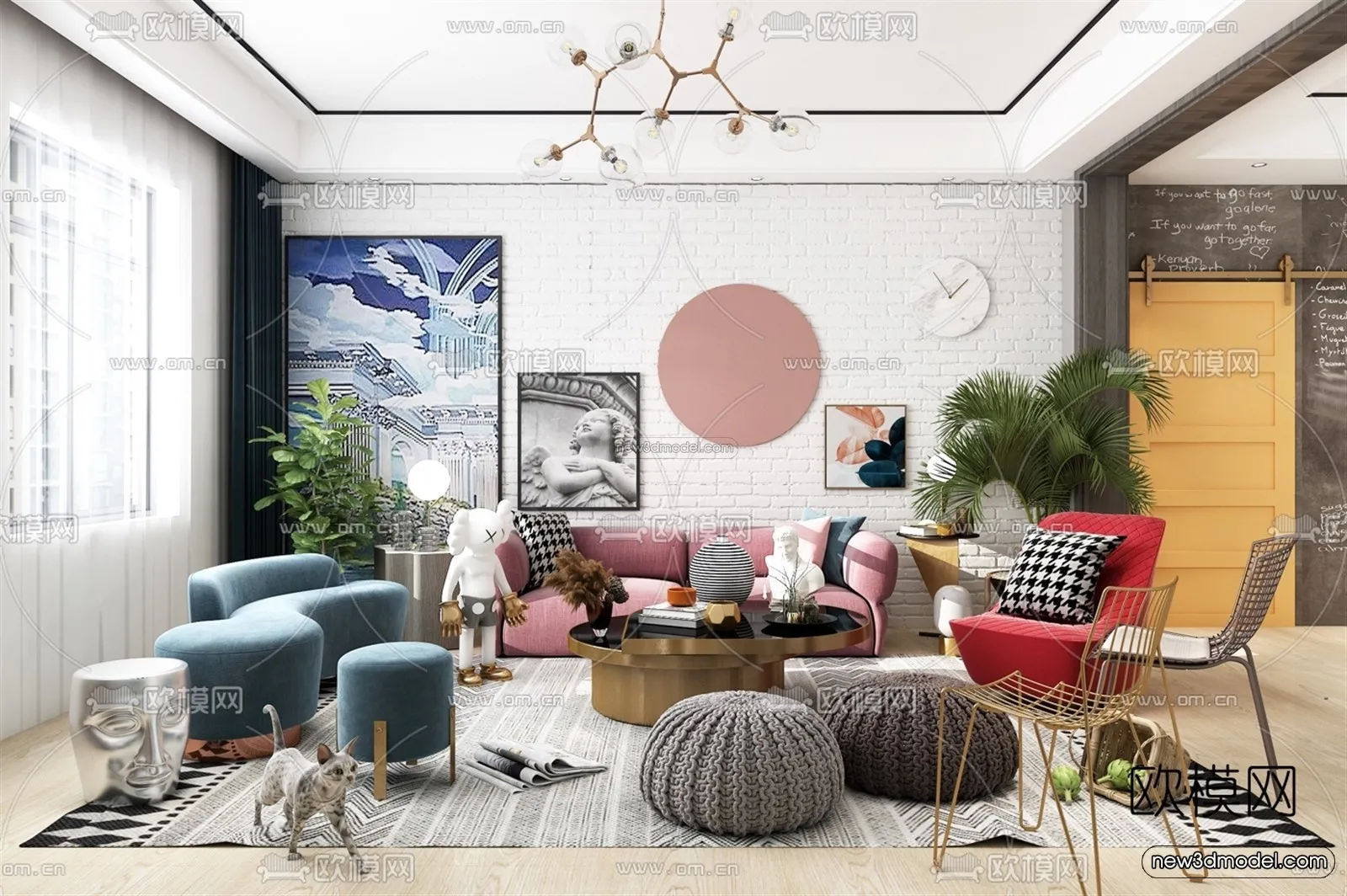 Morandi Style Interior 3D Blocks - Living Room 3D Scene - 043