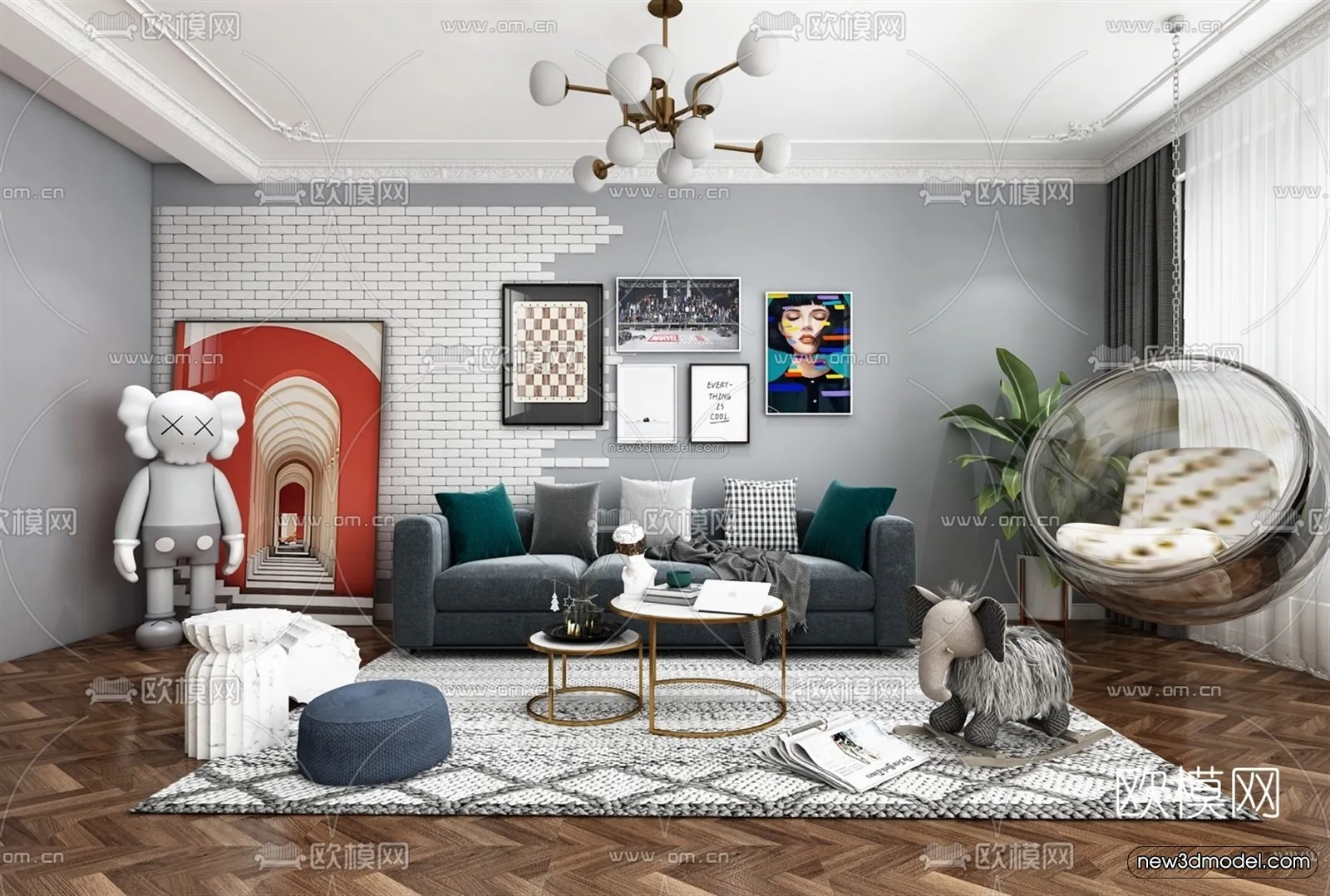 Morandi Style Interior 3D Blocks - Living Room 3D Scene - 044