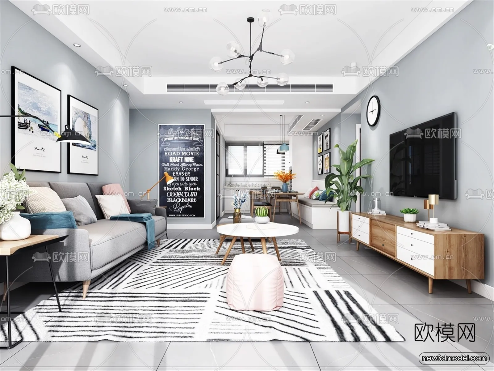 Morandi Style Interior 3D Blocks - Living Room 3D Scene - 048