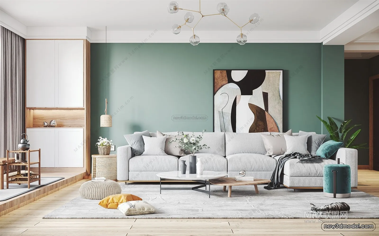 Morandi Style Interior 3D Blocks - Living Room 3D Scene - 051