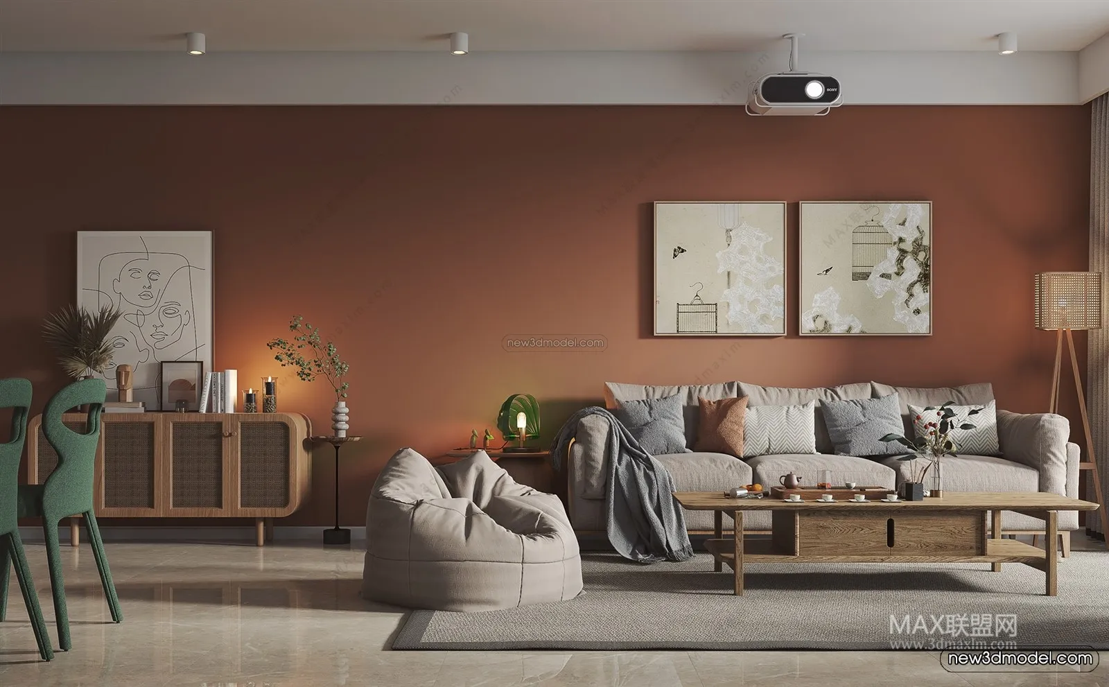 Morandi Style Interior 3D Blocks - Living Room 3D Scene - 052