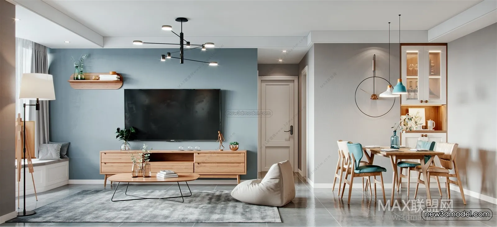 Morandi Style Interior 3D Blocks - Living Room 3D Scene - 053