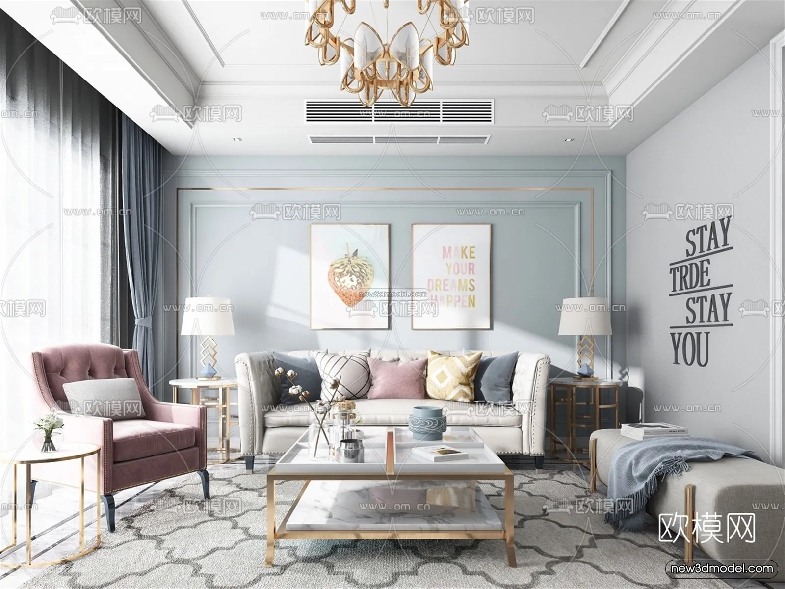 Morandi Style Interior 3D Blocks - Living Room 3D Scene - 055