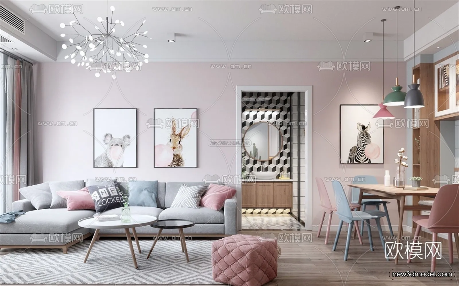 Morandi Style Interior 3D Blocks - Living Room 3D Scene - 057