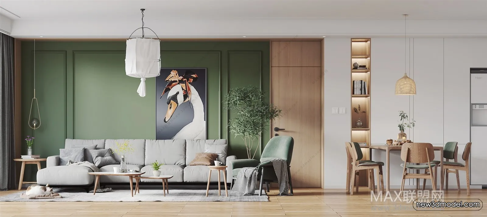 Morandi Style Interior 3D Blocks - Living Room 3D Scene - 058