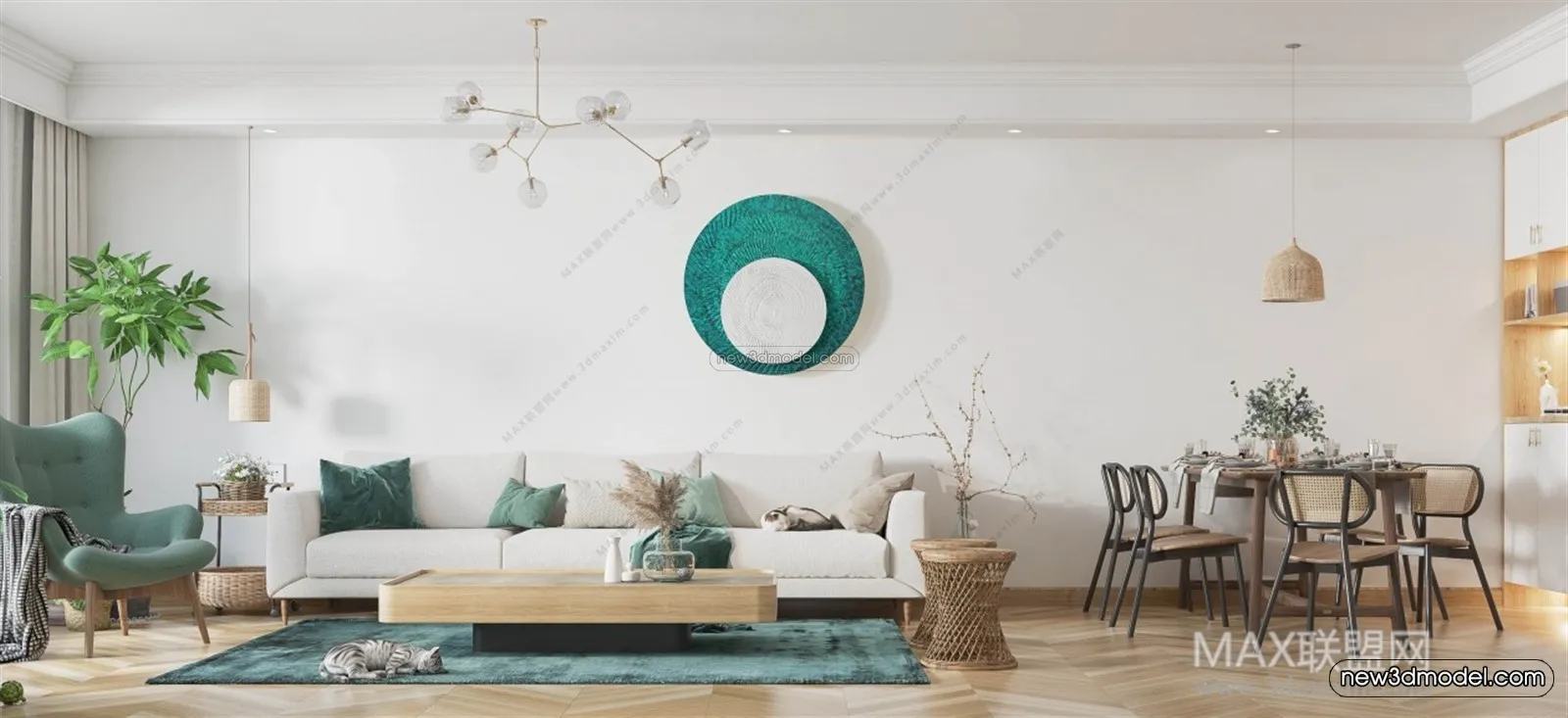 Morandi Style Interior 3D Blocks - Living Room 3D Scene - 059