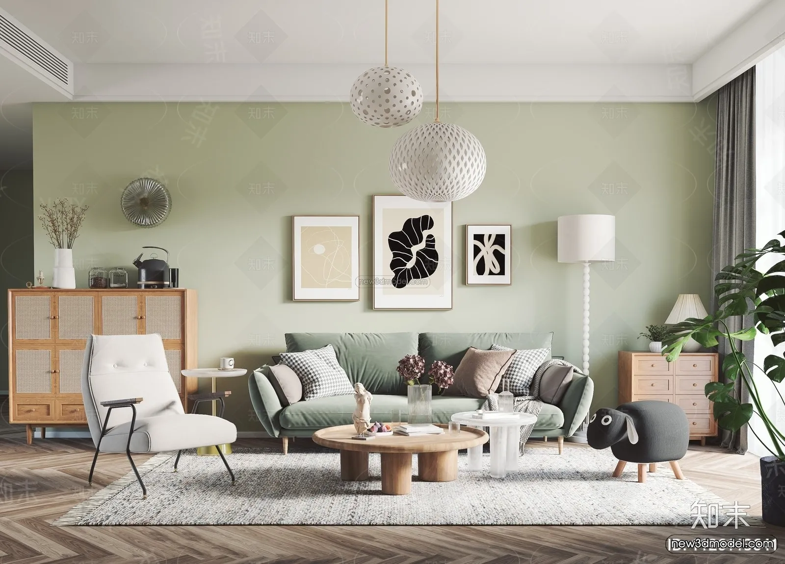 Morandi Style Interior 3D Blocks - Living Room 3D Scene - 060