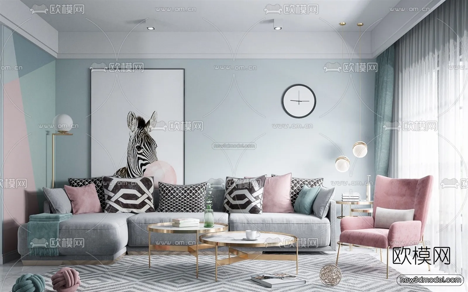 Morandi Style Interior 3D Blocks - Living Room 3D Scene - 064