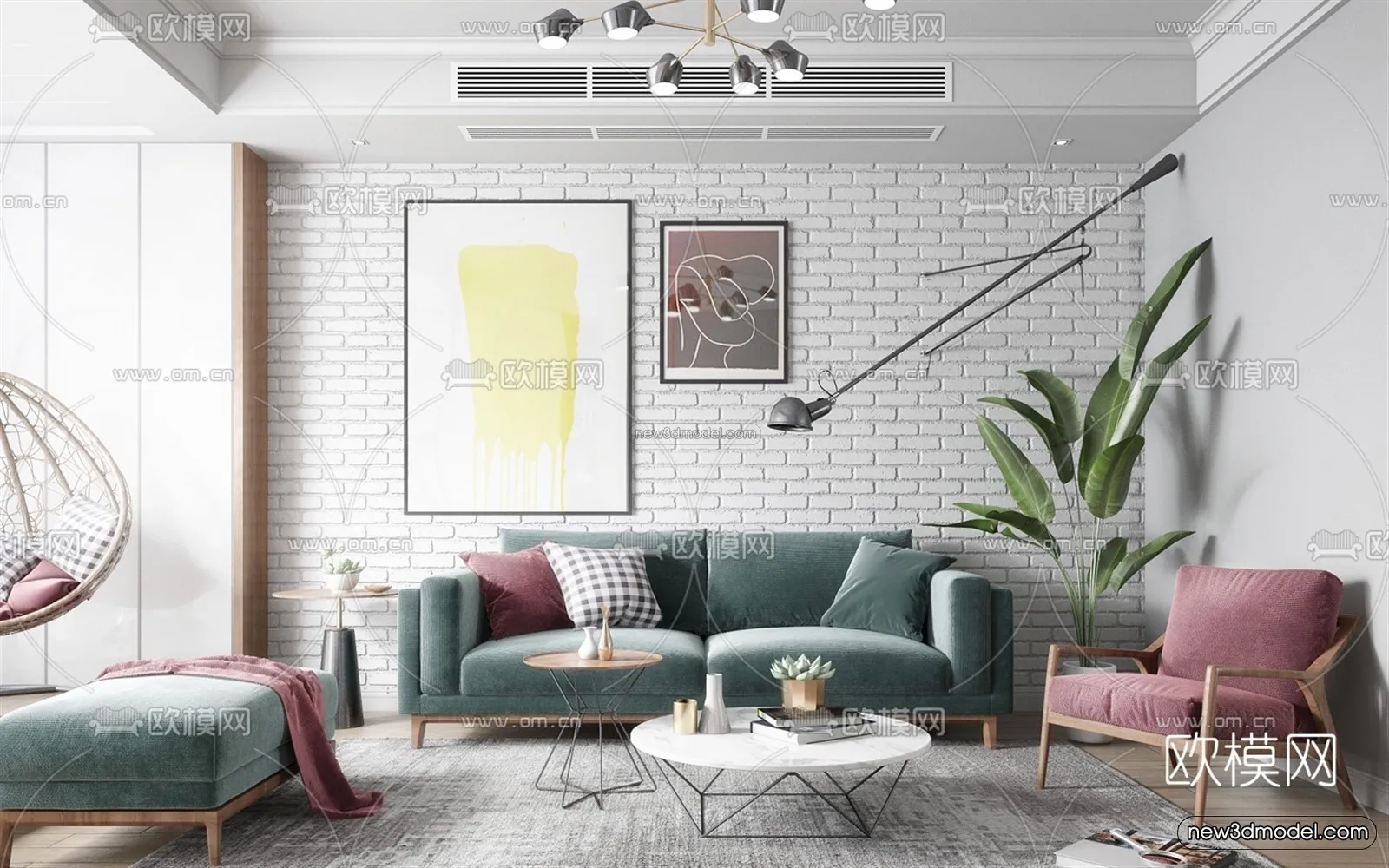 Morandi Style Interior 3D Blocks - Living Room 3D Scene - 065