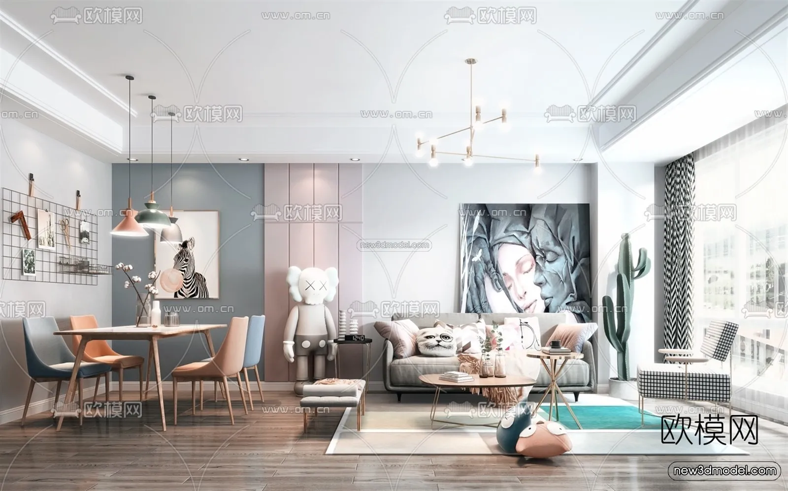 Morandi Style Interior 3D Blocks - Living Room 3D Scene - 066