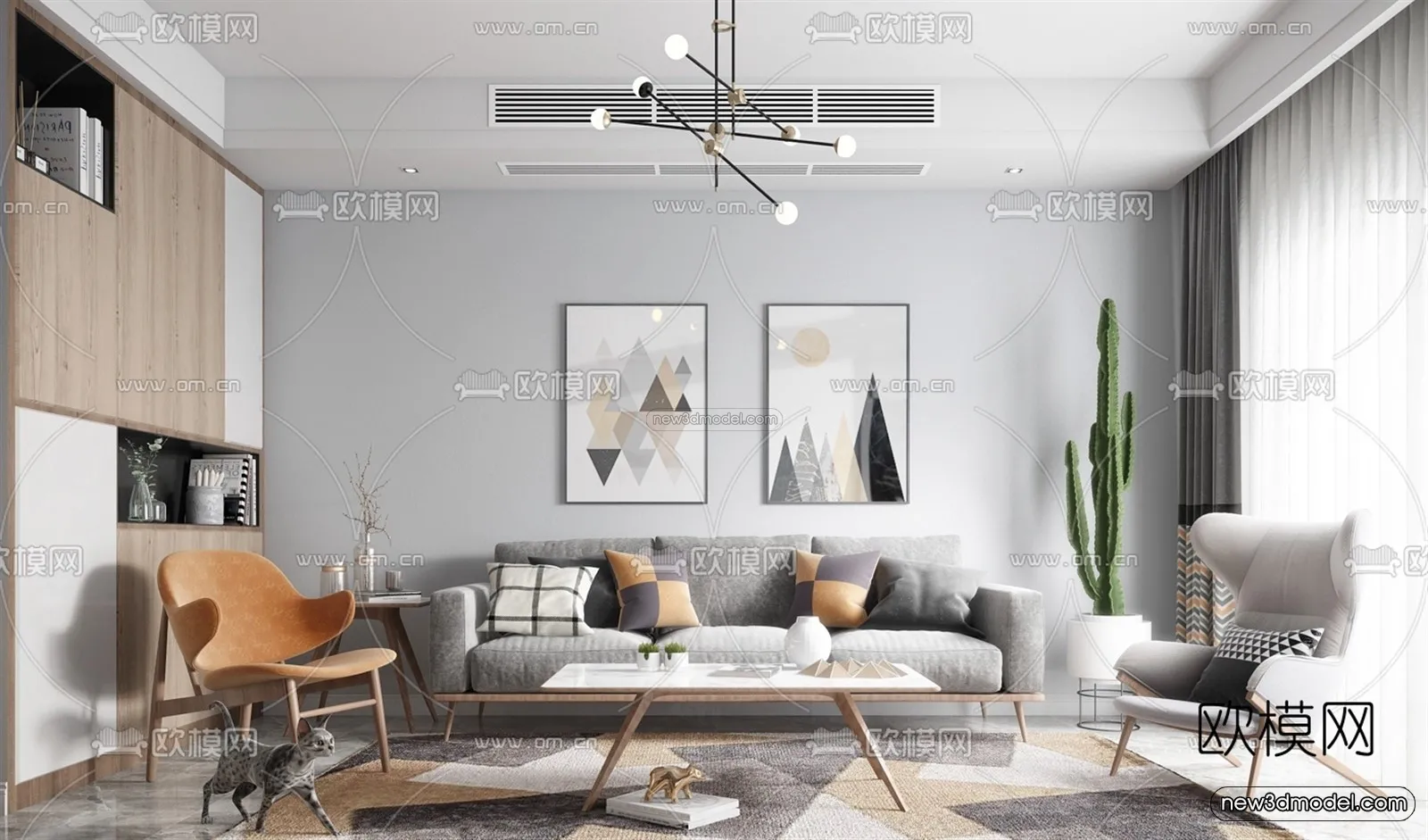 Morandi Style Interior 3D Blocks - Living Room 3D Scene - 070