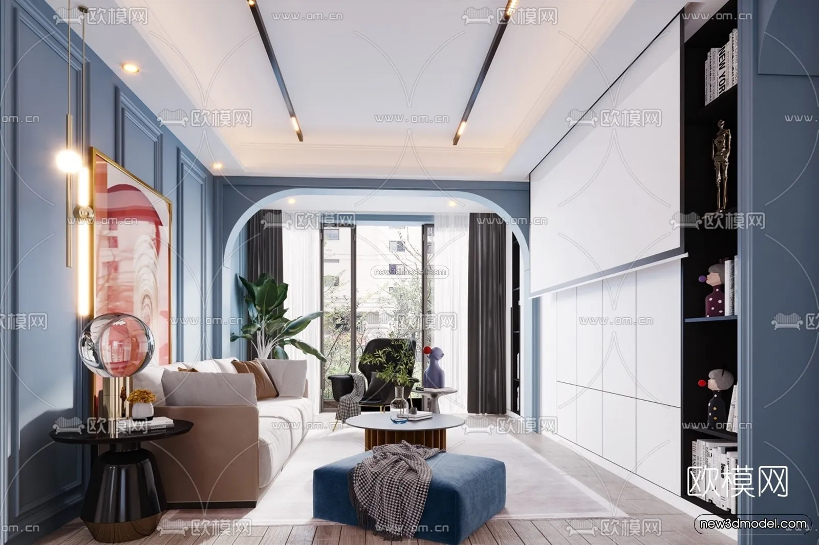 Morandi Style Interior 3D Blocks - Living Room 3D Scene - 072