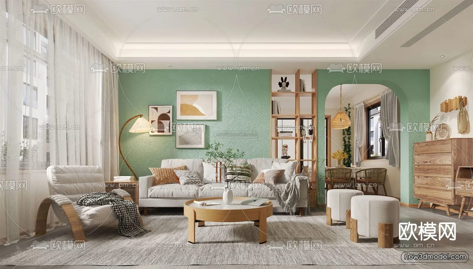 Morandi Style Interior 3D Blocks - Living Room 3D Scene - 073