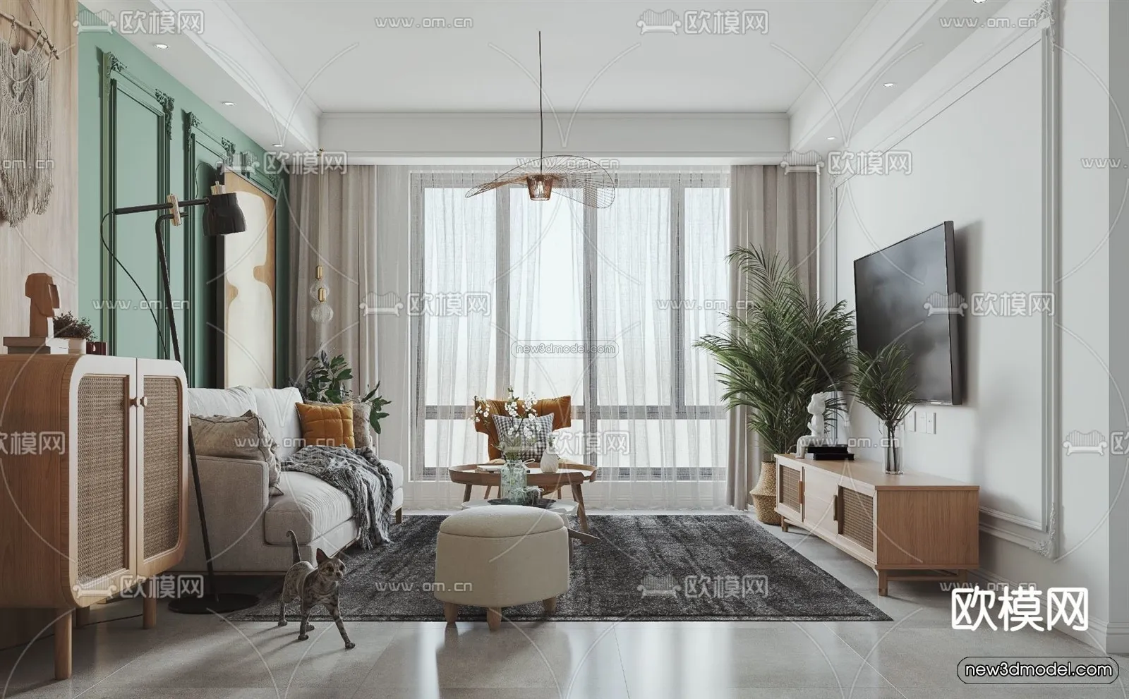 Morandi Style Interior 3D Blocks - Living Room 3D Scene - 075