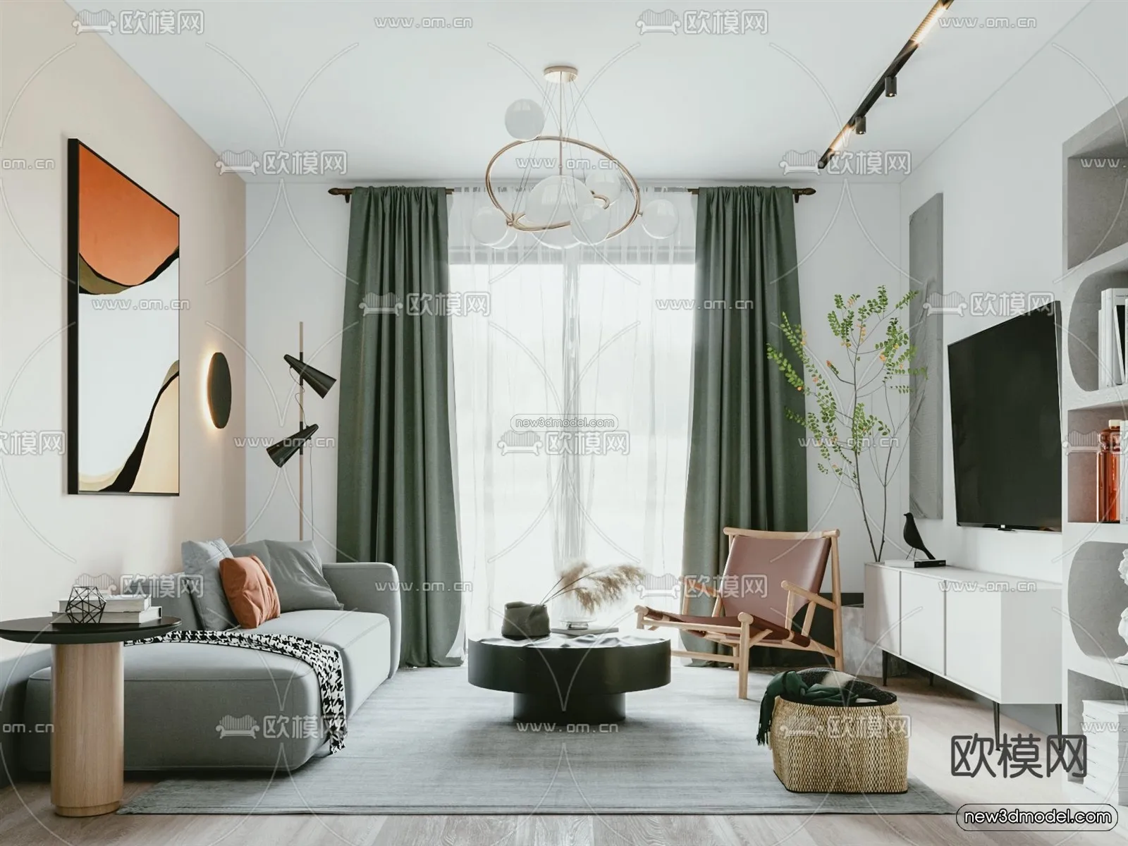Morandi Style Interior 3D Blocks - Living Room 3D Scene - 076
