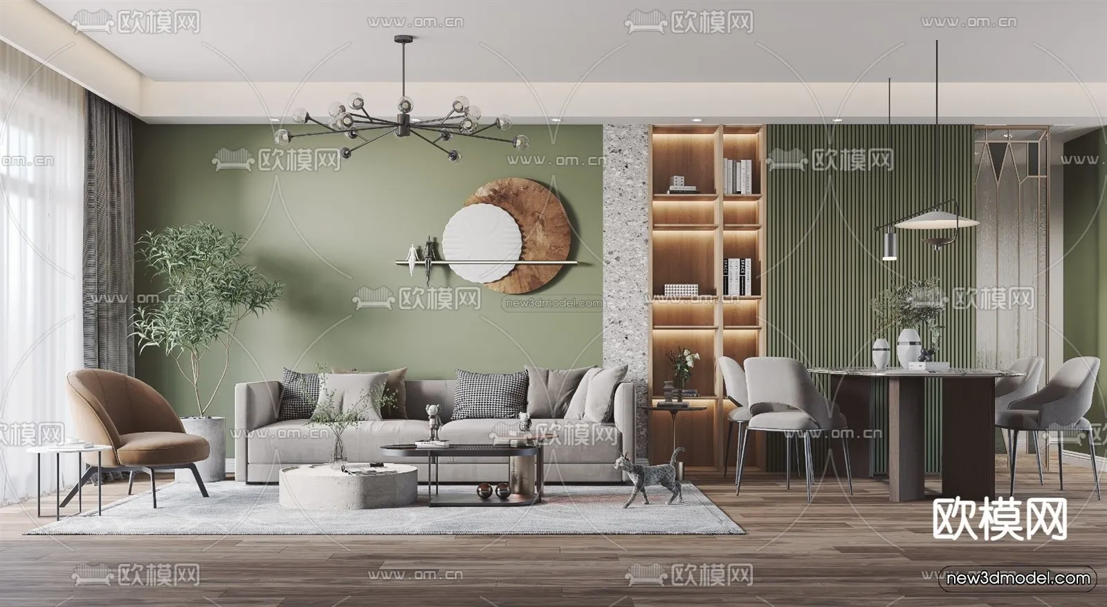 Morandi Style Interior 3D Blocks - Living Room 3D Scene - 077