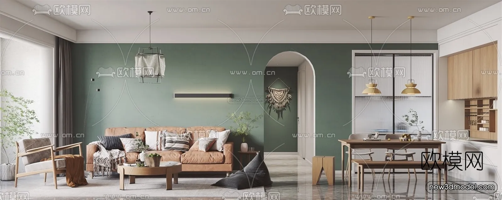 Morandi Style Interior 3D Blocks - Living Room 3D Scene - 079