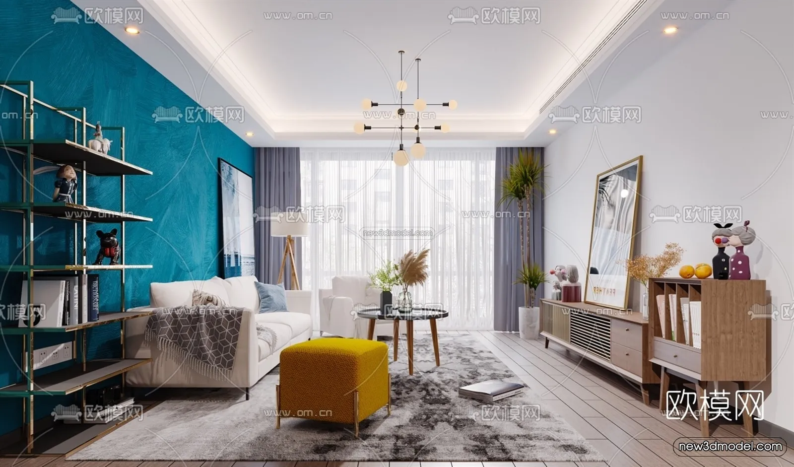 Morandi Style Interior 3D Blocks - Living Room 3D Scene - 081