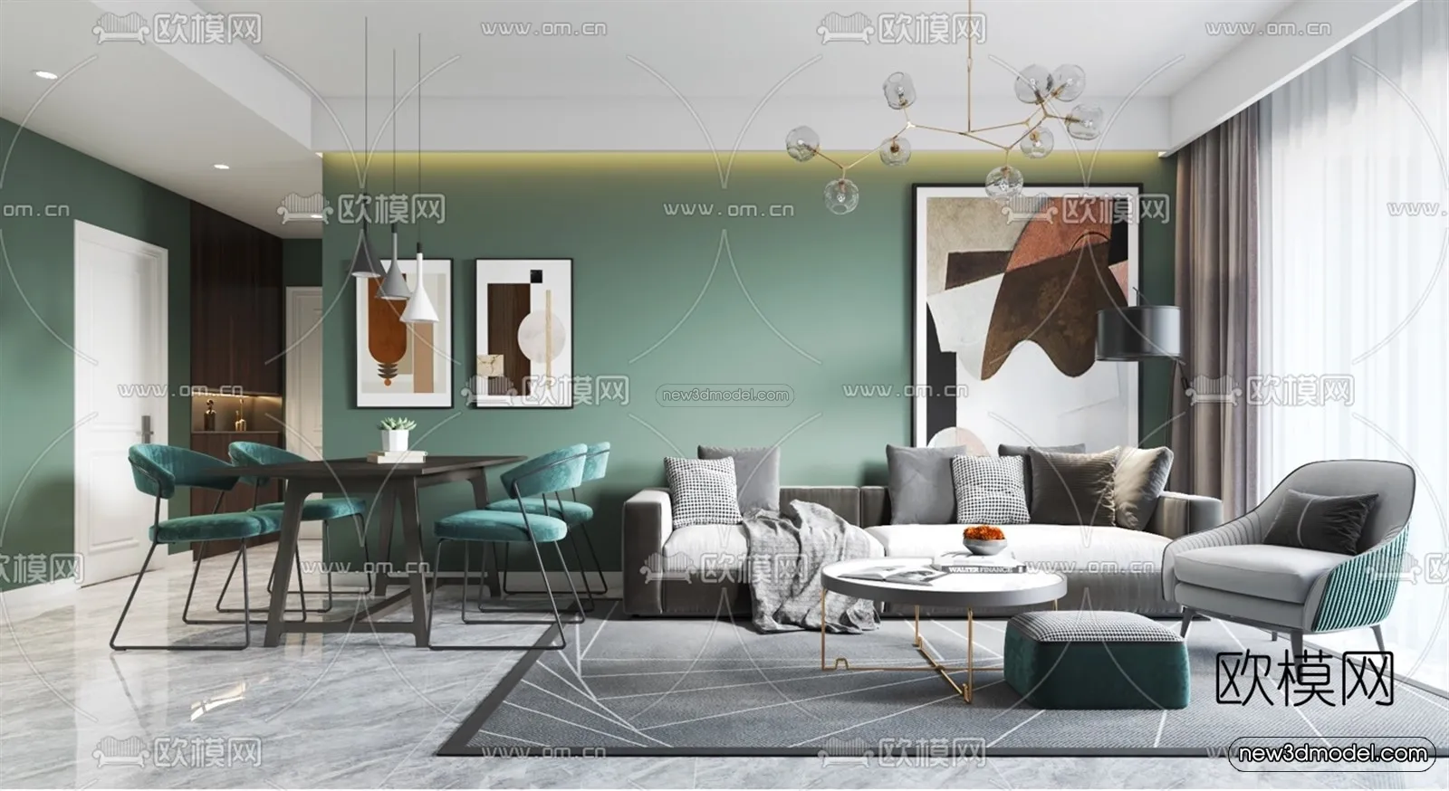 Morandi Style Interior 3D Blocks - Living Room 3D Scene - 084