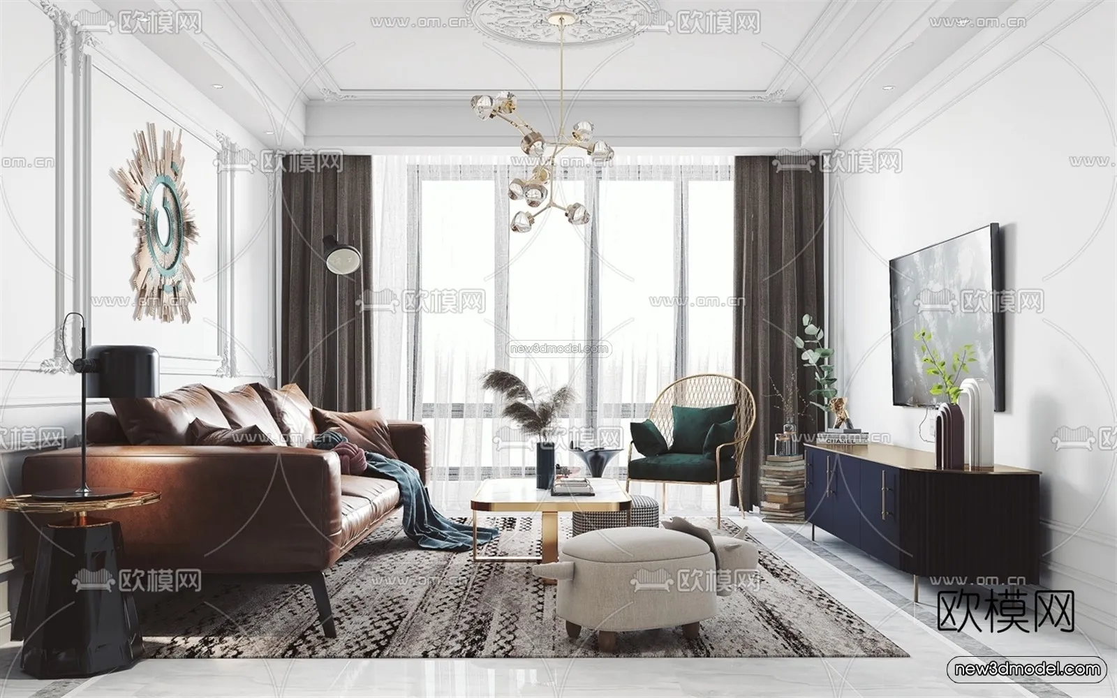 Morandi Style Interior 3D Blocks - Living Room 3D Scene - 090