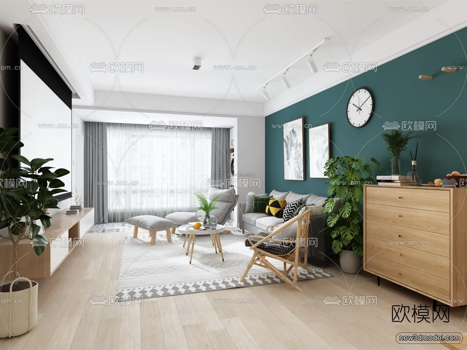 Morandi Style Interior 3D Blocks - Living Room 3D Scene - 091